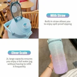 2L Water Bottle With Marker &amp Large Straw Water Bottle With Handle Leak Proof Reusable Water Pitcher For Hiking, Traveling, Outdoor Sports, Gym, Fitness, Pink -Kitchen Appliances Store 93453073 3