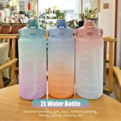 2L Water Bottle With Marker &amp Large Straw Water Bottle With Handle Leak Proof Reusable Water Pitcher For Hiking, Traveling, Outdoor Sports, Gym, Fitness, Pink -Kitchen Appliances Store 93453073 4