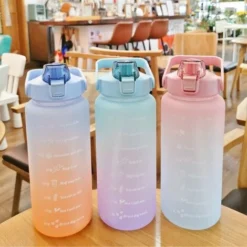 2L Water Bottle With Marker &amp Large Straw Water Bottle With Handle Leak Proof Reusable Water Pitcher For Hiking, Traveling, Outdoor Sports, Gym, Fitness, Pink -Kitchen Appliances Store 93453073 5