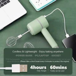 Portable Electric Hand Mixer, 3 Speed Cordless Egg Whisk, USB Rechargeable Kitchen Mixer, Cordless Mini Hand Mixer With 2 Stainless Steel Beaters For Egg Cake Cream -Kitchen Appliances Store 93486105 3