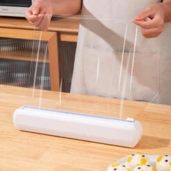 Refillable Plastic Wrap Dispenser With Cutter, Heavy Duty Cling Film Cutter -Kitchen Appliances Store 93498177 3