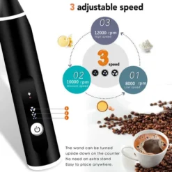 Portable Milk Frother With 1 Heads, Coffee Whisk Froth Mixer With 3 USB Rechargeable Speeds, Mini Electric Handheld Latte Mixer -Kitchen Appliances Store 93503966 3