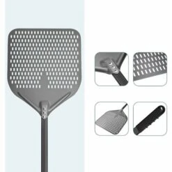 14 Perforated Pizza Peel, Long Rod Hard Anodized Alumina Pizza Peel, Super Large Swivel Pizza Peel, Professional Pizza Paddle, Overall Size 34.8 -Kitchen Appliances Store 93527161 3