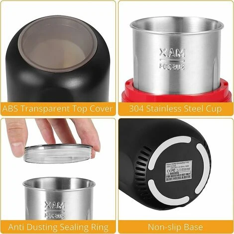 150W Electric Coffee Grinder, Bean Grinder, 120g Capacity, With Cleaning Brush, 2-in-1 Teaspoon And Tamper (Black) 2 150W Electric Coffee Grinder, Bean Grinder, 120g Capacity, With Cleaning Brush, 2-in-1 Teaspoon And Tamper (Black) - Image 2