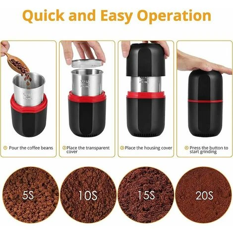 150W Electric Coffee Grinder, Bean Grinder, 120g Capacity, With Cleaning Brush, 2-in-1 Teaspoon And Tamper (Black) 3 150W Electric Coffee Grinder, Bean Grinder, 120g Capacity, With Cleaning Brush, 2-in-1 Teaspoon And Tamper (Black) - Image 3