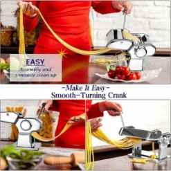 Manual Fresh Pasta Maker, 7 Scales, 403 Stainless Steel For Tagliolini, Fettucine, Lasagna, Ravioli, Spaghetti (7 Scales) -Kitchen Appliances Store 94175115 4