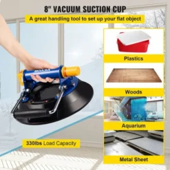 VEVOR Glass Lifting Vacuum Suction Cup, 8'' Glass Lifter Suction Cup, 330lbs Load Capacity Glass Lifting Suction Cup, Heavy-Duty Hand-Held Glass Lifter For Moving Large Granite Tile & Replacing Window -Kitchen Appliances Store 94721183 3