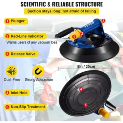 VEVOR Glass Lifting Vacuum Suction Cup, 8'' Glass Lifter Suction Cup, 330lbs Load Capacity Glass Lifting Suction Cup, Heavy-Duty Hand-Held Glass Lifter For Moving Large Granite Tile & Replacing Window -Kitchen Appliances Store 94721183 5