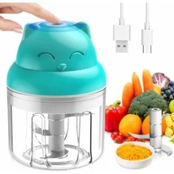 Mini Hachoir Électrique Multi Moulinette, 250ml Mixer Blender Avec Design Acier Inoxydable 3 Lames, Presse Ail Hachoir, Petit Mixeur Utilisation Facile Et Rapide Pour Viande, Oigno, Herbes