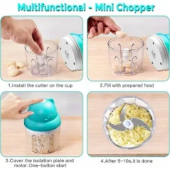 Mini Hachoir Électrique Multi Moulinette, 250ml Mixer Blender Avec Design Acier Inoxydable 3 Lames, Presse Ail Hachoir, Petit Mixeur Utilisation Facile Et Rapide Pour Viande, Oigno, Herbes -Kitchen Appliances Store 95077062 5