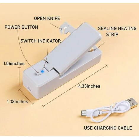 Mini Scelleur, Chargable Scelleur Thermique, Scellant Pour Sacs, Mini Bag Sealer, Portable 2 En 1 Thermoscelleuse Et Coupeuse, Scelleur De Sac Pour Plastique Pour Plastique Pour Viande, Légumes 2 Mini Scelleur, Chargable Scelleur Thermique, Scellant Pour Sacs, Mini Bag Sealer, Portable 2 En 1 Thermoscelleuse Et Coupeuse, Scelleur De Sac Pour Plastique Pour Plastique Pour Viande, Légumes - Image 2