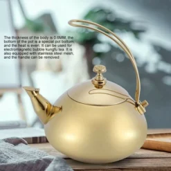 Stainless Steel Tea Kettle, 1.5 Litre Coffee Maker Pot, Whistling Teapot With Removable Handle And Mesh Strainer, For ALL Stovetops, For Milk Tea, Coffee, Etc (Golden) -Kitchen Appliances Store 95534310 3