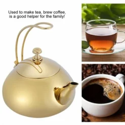 Stainless Steel Tea Kettle, 1.5 Litre Coffee Maker Pot, Whistling Teapot With Removable Handle And Mesh Strainer, For ALL Stovetops, For Milk Tea, Coffee, Etc (Golden) -Kitchen Appliances Store 95534310 4