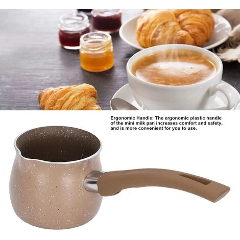 Non Stick Milk Pan, 8cm Stay Cool Handle Aluminum Alloy Cooking Pot With Non Drip Double Pouring Lip For Coffee Butter Chocolate(Coffee) 2 Non Stick Milk Pan, 8cm Stay Cool Handle Aluminum Alloy Cooking Pot With Non Drip Double Pouring Lip For Coffee Butter Chocolate(Coffee) - Image 2