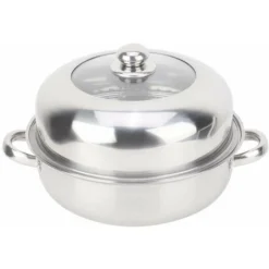 28CM Stainless Steel Steamer Basket Stockpot Pot Steel Single Layer Stockpot Hotpot Food Steamer Pot Kitchen Cookware Household Cooking