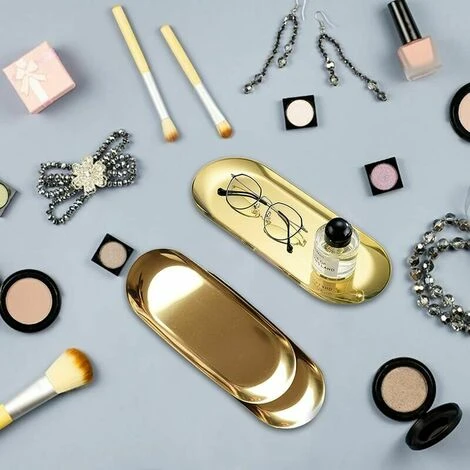 2 Piece Stainless Steel Oval Storage Tray Oval Napkin Tray Trinket Tray Gold Candle Tray Gold Decorative Tray 2 2 Piece Stainless Steel Oval Storage Tray Oval Napkin Tray Trinket Tray Gold Candle Tray Gold Decorative Tray - Image 2