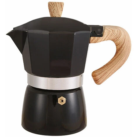 300ml Italian Wooden Handle Mocha Coffee Pot Aluminum Pot (black) 1 300ml Italian Wooden Handle Mocha Coffee Pot Aluminum Pot (black)