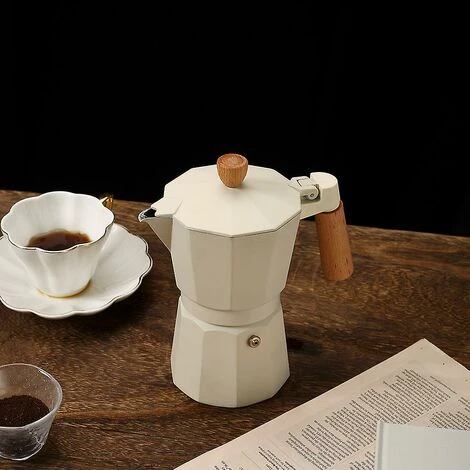 300ml Italian Wooden Handle Mocha Coffee Pot Aluminum Pot (black) 4 300ml Italian Wooden Handle Mocha Coffee Pot Aluminum Pot (black) - Image 4