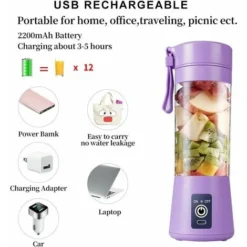Portable Juicer USB Electric Blender Mini Portable Blender For Shakes And Smoothies 380ml Juice Blender With Six Blades Great For Blending -Kitchen Appliances Store 95948014 3