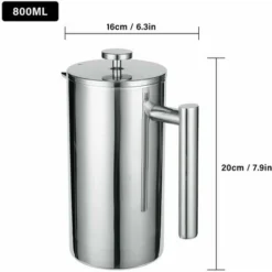 French Press 304 Stainless Steel Thermal Coffee Maker Teapot 800ML 3 Filters Anti-scald Handle Anti-rust Coffee Press -Kitchen Appliances Store 96000682 5