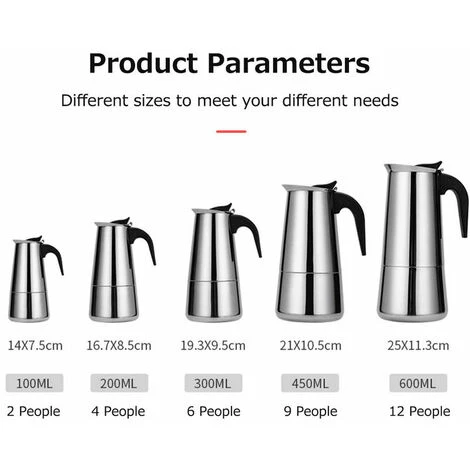 Coffee Maker Stainless Steel Portable Coffee Maker Electric Mocha Latte Stovetop Espresso Filter Pot European Coffee Cup (600ml) 2 Coffee Maker Stainless Steel Portable Coffee Maker Electric Mocha Latte Stovetop Espresso Filter Pot European Coffee Cup (600ml) - Image 2
