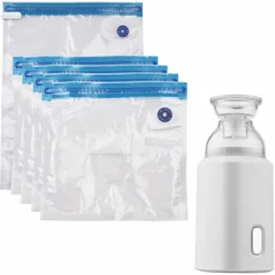 Electric Pump With Vacuum Storage Bags With USB Cable 5 Portable Rechargeable Storage Bags For Home Travel Save Space White