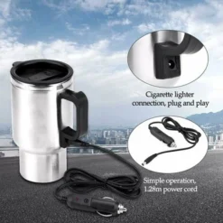 Electric Heating Travel Mug 12V 454ML Stainless Steel Travel Cup With Lid And Handle Electric Insulated Plug Kettles Car Coffee Mug Heater,16.5CM -Kitchen Appliances Store 96245136 3