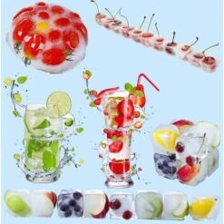 LITZEE Drinkware Accessories Ice Cube Tray 4 PCS Silicone Ice Cubes With Lid Ice Cube Tray 14 Compartments For Whiskey, Cocktail, Drinks, White+Blue -Kitchen Appliances Store 96306927 4