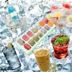 LITZEE Drinkware Accessories Ice Cube Tray 4 PCS Silicone Ice Cubes With Lid Ice Cube Tray 14 Compartments For Whiskey, Cocktail, Drinks, White+Blue -Kitchen Appliances Store 96306927 5