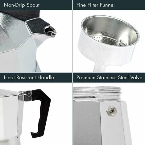 Aluminum Stovetop, Percolator Pot For Espresso, Mocha, Cuban Coffee, Cappuccino, Latte And More, Perfect For Camping, Strong, Long-Lasting, Silver, 1 Cup 3 Aluminum Stovetop, Percolator Pot For Espresso, Mocha, Cuban Coffee, Cappuccino, Latte And More, Perfect For Camping, Strong, Long-Lasting, Silver, 1 Cup - Image 3