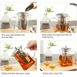 Square Glass Teapot With Infuser, 500ml Borosilicate Teapot With Strainer, Clear Loose Leaf Teapots For Loose Tea -Kitchen Appliances Store 97102280 3