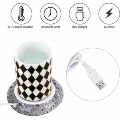 USB Wood Grain Mug Warmer Hot Beverage Cup Mat Office Tea Coffee Warmer Mat Water Beads Pattern -Kitchen Appliances Store 97104790 3