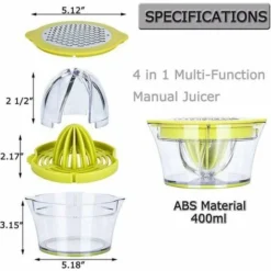 Manual Lemon Citrus Orange Citrus Juicer With Built-in Measuring Cup And Grater, 12 Oz, Green -Kitchen Appliances Store 97104859 4