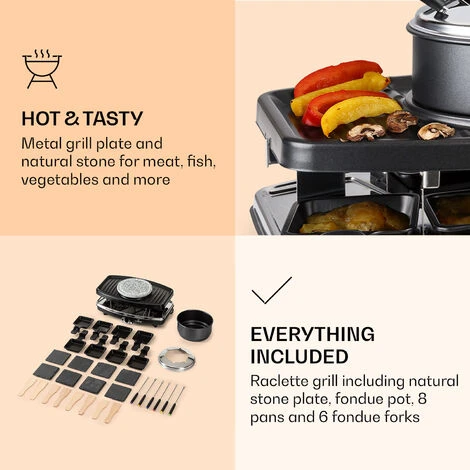Klarstein Entrec么te 2-in-1 Raclette Grill & Fondue Natural Stone 1100W 8 Persons Coasters 5 Klarstein Entrec么te 2-in-1 Raclette Grill & Fondue Natural Stone 1100W 8 Persons Coasters - Image 5