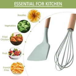 Piece Bpa Free Nonstick Silicone Kitchen Utensil Set, Heat Resistant Silicone With Wooden Handle -Kitchen Appliances Store 97377895 3