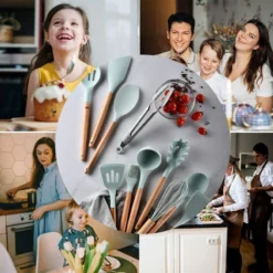 Piece Bpa Free Nonstick Silicone Kitchen Utensil Set, Heat Resistant Silicone With Wooden Handle -Kitchen Appliances Store 97377895 5