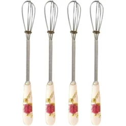 Small Whisks Stainless Steel Handle Mini Small Mixing Balloon Wire Whisks Ceramic Whisk (4 Pieces)