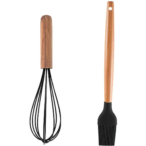 2-Piece Silicone Cookware Set With Wooden Handle, Non-Toxic And Non-Stick, Heat Resistant And Dishwasher Safe 1 2-Piece Silicone Cookware Set With Wooden Handle, Non-Toxic And Non-Stick, Heat Resistant And Dishwasher Safe