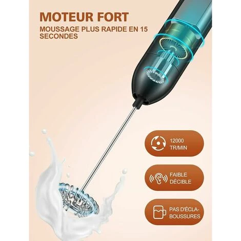 Milk Frother, Stainless Steel & Aluminum Alloy Electric Milk Frother With 12000 RPM Super Powerful Motor For Coffees, Espressos, Lattes And Cappuccinos 3 Milk Frother, Stainless Steel & Aluminum Alloy Electric Milk Frother With 12000 RPM Super Powerful Motor For Coffees, Espressos, Lattes And Cappuccinos - Image 3