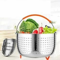 Stainless Steel Steamer Basket, 3L Vegetable Steamer Basket, Pressure Cooker Steamer Basket, Instant Steamer Basket, With Silicone Covered Handle, For Cooking Vegetables And Foods -Kitchen Appliances Store 97453475 5