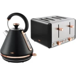 Tower Cavaletto Pyramid Kettle And 4 Slice Toaster Set Black