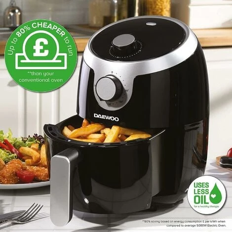 Daewoo 2L Single Pot Air Fryer Compact Black 80 To 200°C SDA1599GE 2 Daewoo 2L Single Pot Air Fryer Compact Black 80 To 200°C SDA1599GE - Image 2