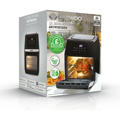 Daewoo 12L Digital Rotisserie Air Fryer Oven 1800W Black SDA1551GE 5 Daewoo 12L Digital Rotisserie Air Fryer Oven 1800W Black SDA1551GE - Image 5