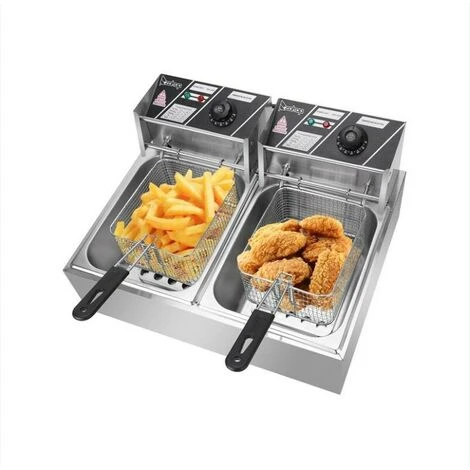 Electric Fryer 2500W 220-240V 12.7QT/12L Stainless Steel Double Cylinder Electric Fryer UK Plug 1 Electric Fryer 2500W 220-240V 12.7QT/12L Stainless Steel Double Cylinder Electric Fryer UK Plug