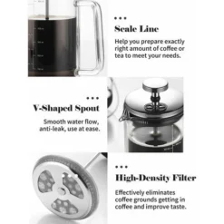 300/600ml Double Wall French Press Coffee Maker Heat Resistant Borosilicate Glass With High Density Stainless Steel Filter, 300ml - 300ml -Kitchen Appliances Store 99563224 3