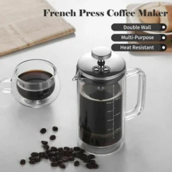 300/600ml Double Wall French Press Coffee Maker Heat Resistant Borosilicate Glass With High Density Stainless Steel Filter, 300ml - 300ml -Kitchen Appliances Store 99563224 4