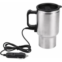 Electric Heated Travel Mug 12V 454ML Stainless Steel Travel Mug With Lid And Handle Electric Insulated Plug Kettles Car Coffee Mug Warmer,16.5CM
