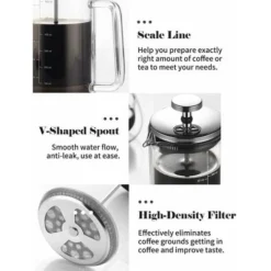 300/600ml Double Wall French Press Coffee Maker Heat Resistant Borosilicate Glass With High Density Stainless Steel Filter, 300ml - 300ml -Kitchen Appliances Store 99574038 3