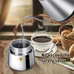 Italian Coffee Maker, Moka Coffee Maker In Stainless Steel Pressure Coffee Maker 200ml Large Capacity Compatible With Induction Hob With Ergonomic Handle -Kitchen Appliances Store 99816071 4